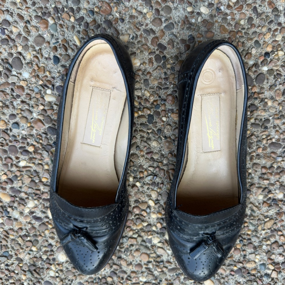 Etienne Aigner Black Leather Tassel Loafers Brogue Wingtip Flats Womens 8M